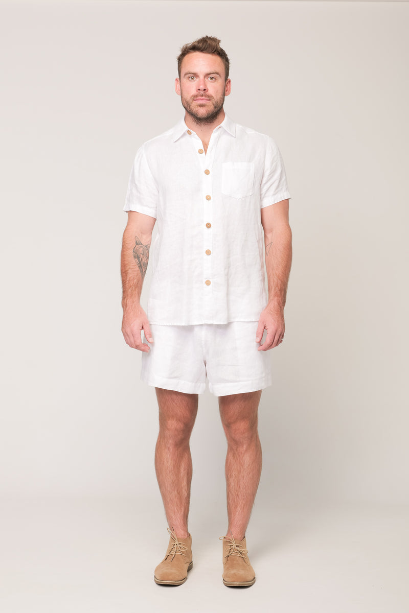 Chase Mens Short Sleeve Buttondown Shirt White Linen – Castaway