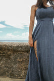 Yeah Wow dress - teal pinstripe linen